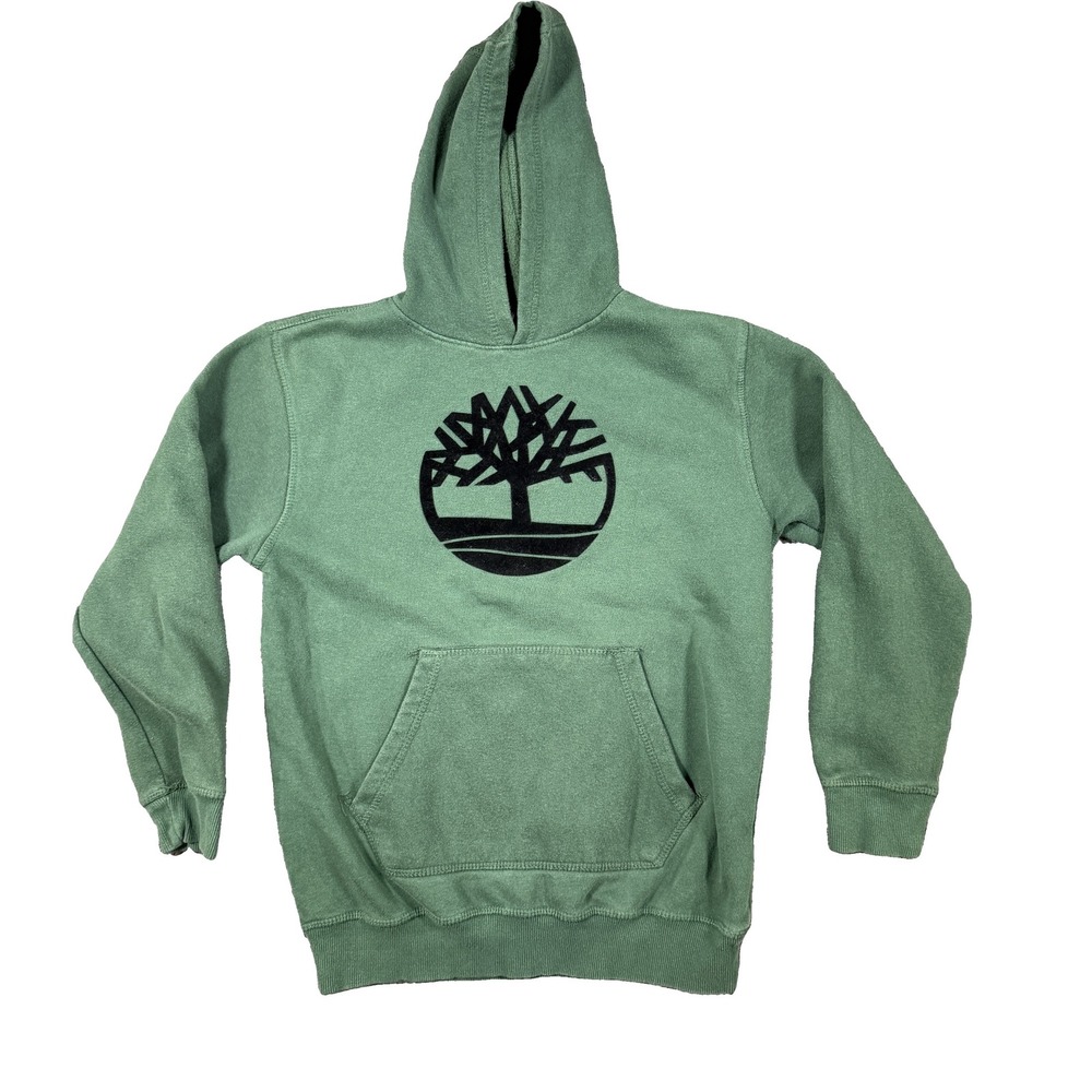 Timberland Boys XL 18-20 Green Pullover Hoodie Big Logo Graphic Sweatshirt